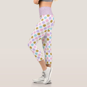 Pastel Polka Dot Glittery  Capri Leggings