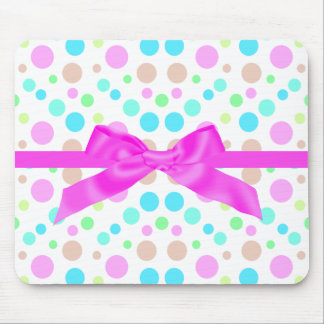 PASTEL POLKA DOT PINK BOW MOUSE PAD