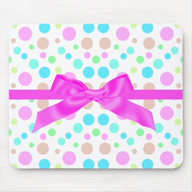 PASTEL POLKA DOT PINK BOW MOUSE PAD (Front)