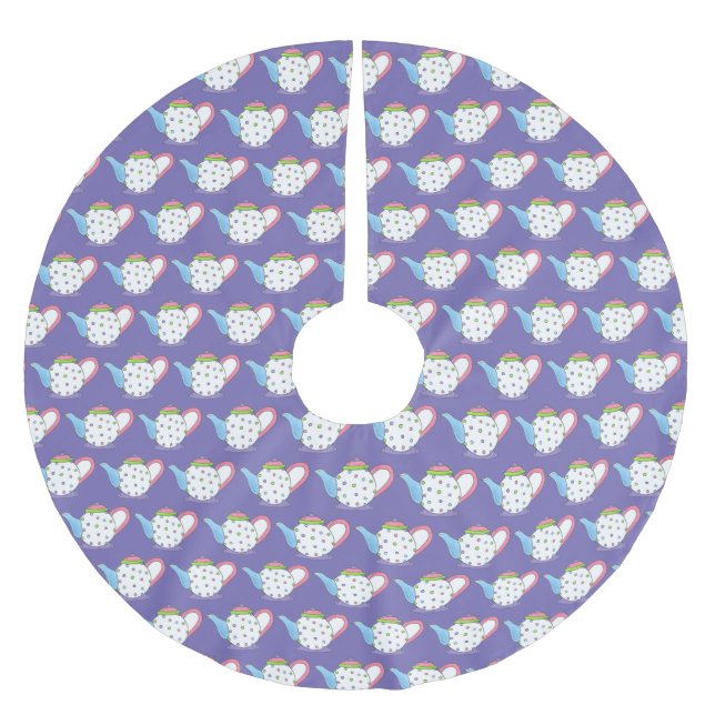 Pastel Polka Dot Teapot Afternoon Tea Party Pot Brushed Polyester Tree Skirt (Front)