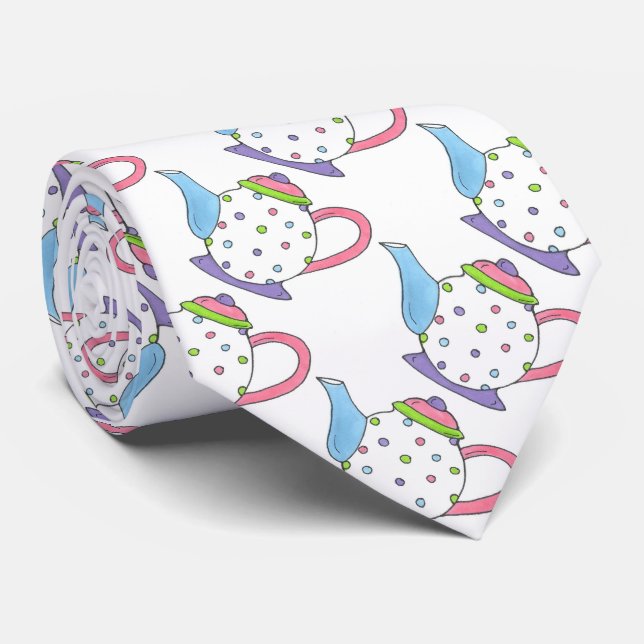 Pastel Polka Dot Teapot Pot Cravate de la fête de  (Roulé)