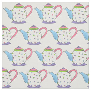 Pastel Polka Dot Teapots Tea Party Pink Purple Fabric