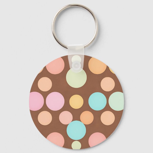 Pastel Polka Dots Chocolate Pattern Keychain (Front)