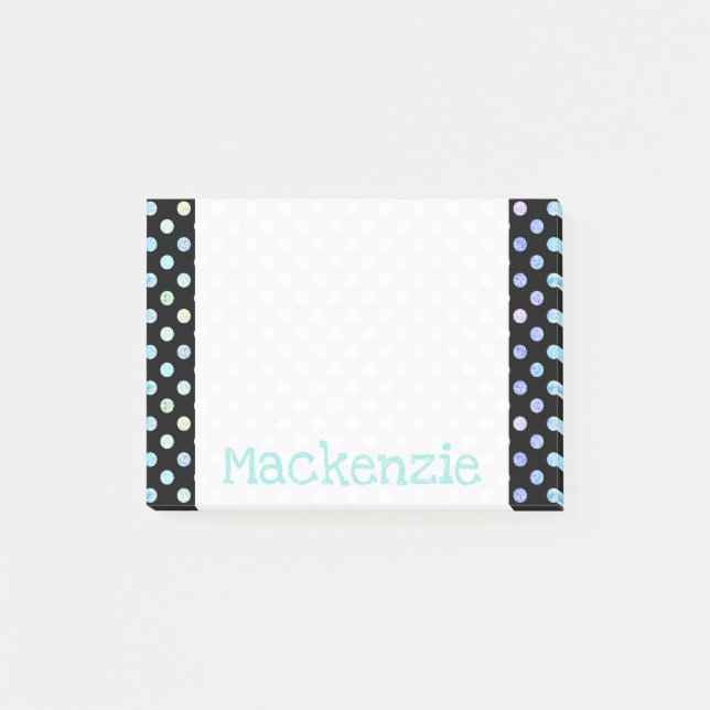 Pastel Polka Dots Iridescent Shimmer Glitter Name Post-it Notes (Front)