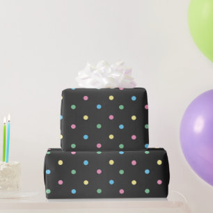 Pastel Polka Dots on Sheen Black Satin Wrapping Paper