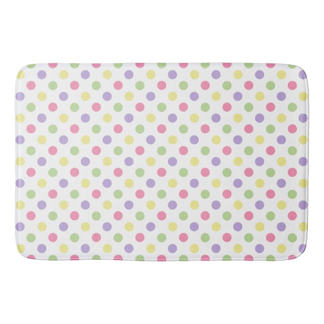 Pastel Polka Dots on White Bath Mat (Front)