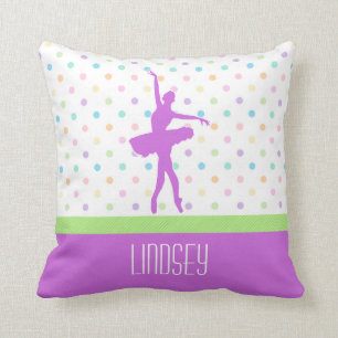 Pastel Polka-Dotted Tutu Dancer With Purple Detail Throw Pillow