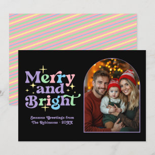 Pastel Pop Modern Retro Christmas Family Photo Holiday Card