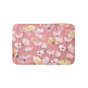 Pastel Poppies: Watercolor Floral Seamless. Bath Mat