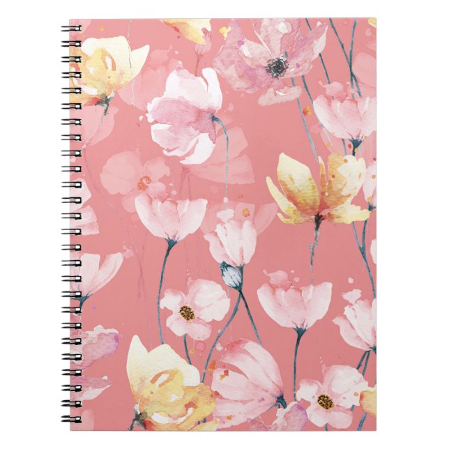 Pastel Poppies: Watercolor Floral Seamless. Notebook (Front)