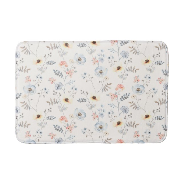 Pastel Poppy Floral Garden Pattern Bath Mat (Front)
