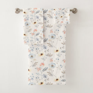 Pastel Poppy Floral Garden Pattern Bath Towel Set