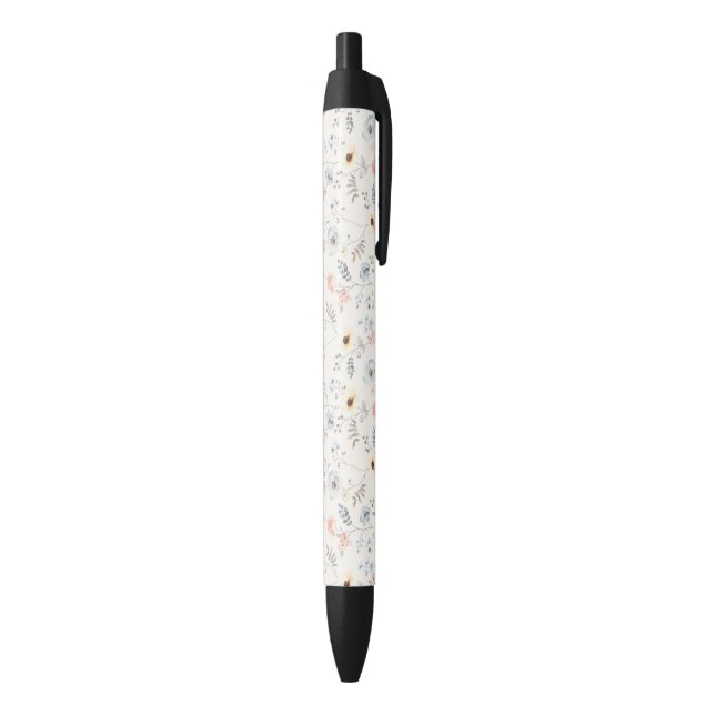 Pastel Poppy Floral Garden Pattern Black Ink Pen (Bottom (Vertical))