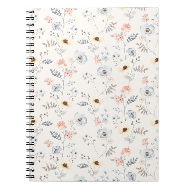 Pastel Poppy Floral Garden Pattern Notebook (Front)