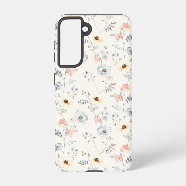 Pastel Poppy Floral Garden Pattern Samsung Galaxy S21 Case (Back)