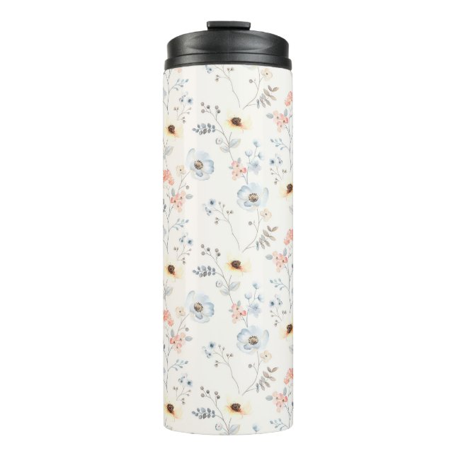 Pastel Poppy Floral Garden Pattern Thermal Tumbler (Front)