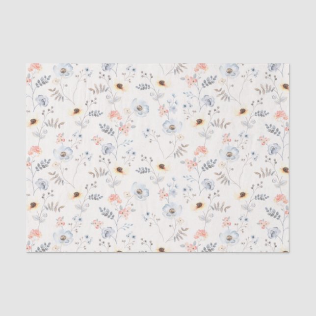 Pastel Poppy Floral Garden Pattern Tissue Paper (Front)