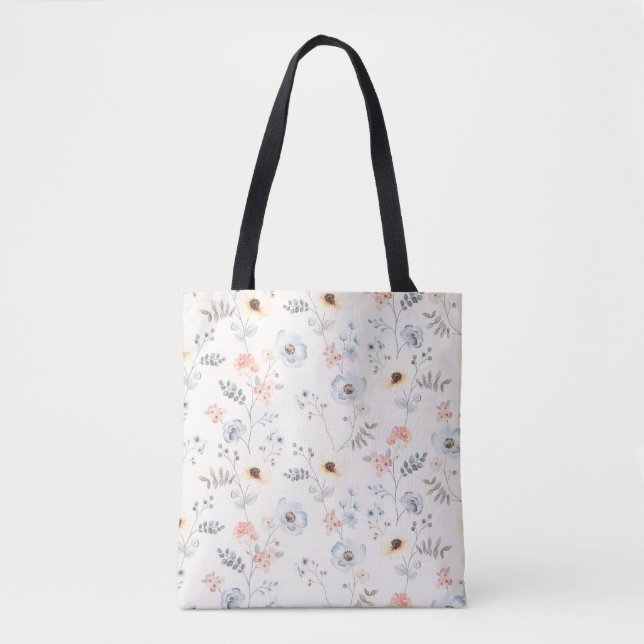Pastel Poppy Floral Garden Pattern Tote Bag (Front)