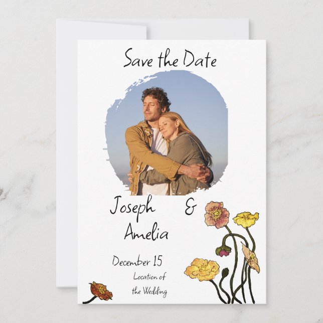 Pastel Poppy Watercolor Wedding Save the Date Invitation (Front)