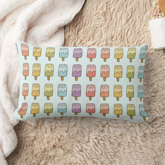 Pastel Popsicle Illustration Cute Kids Decor Lumbar Pillow (Blanket)