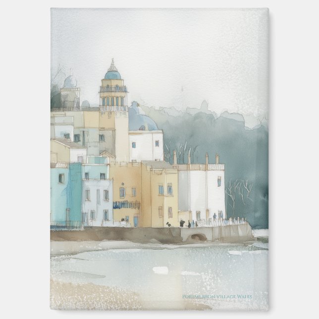 Pastel Portmeirion, Wales in Watercolor Magnet (Front)