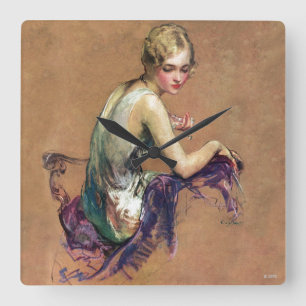Pastel Portrait Square Wall Clock