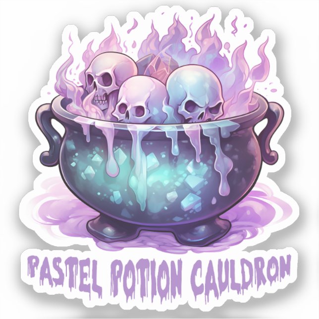 Pastel Potion Cauldron with Purple Skull (Front)