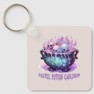Pastel Potion Cauldron with Purple Skull Keychain