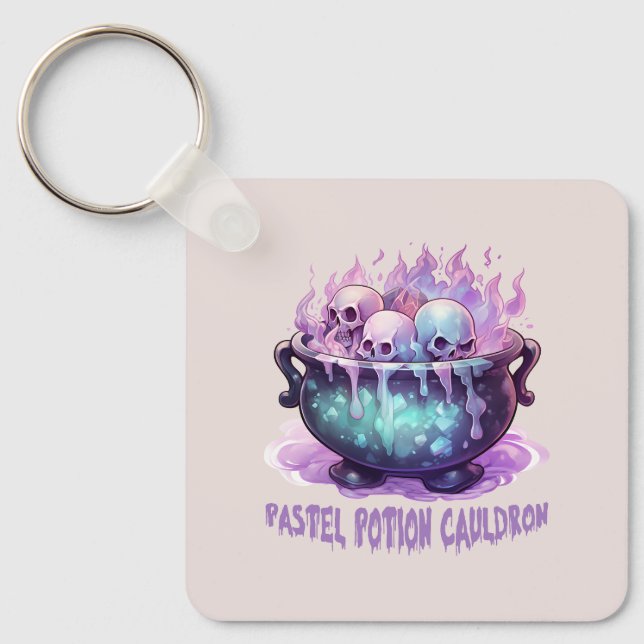Pastel Potion Cauldron with Purple Skull Keychain (Front)