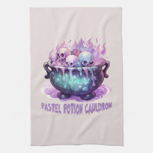 Pastel Potion Cauldron with Purple Skull Kitchen Towel