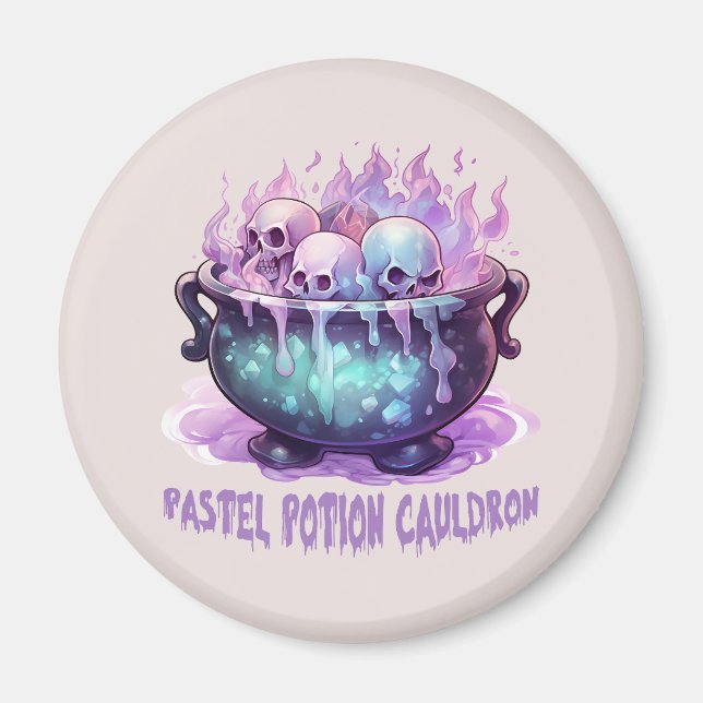 Pastel Potion Cauldron with Purple Skull Magnet (Front)