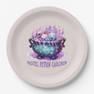 Pastel Potion Cauldron with Purple Skull Paper Plate