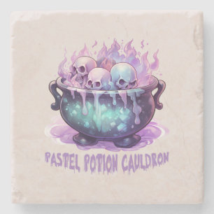 Pastel Potion Cauldron with Purple Skull Stone Coaster