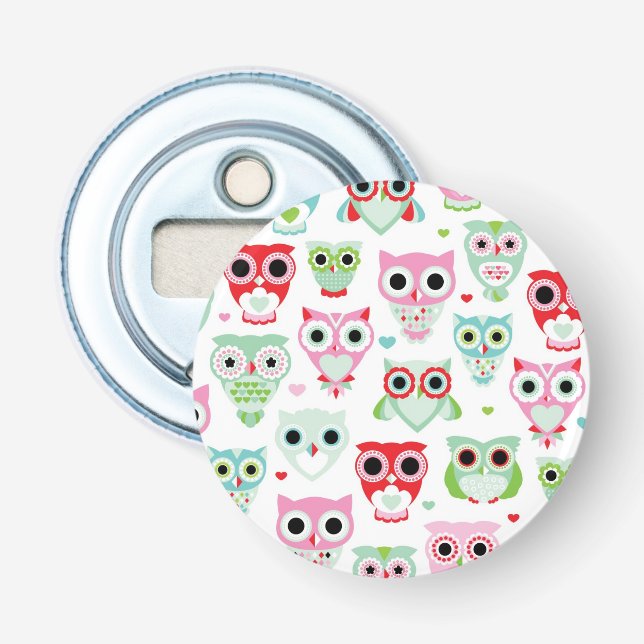 pastel powder colour owl background bottle opener (Front)