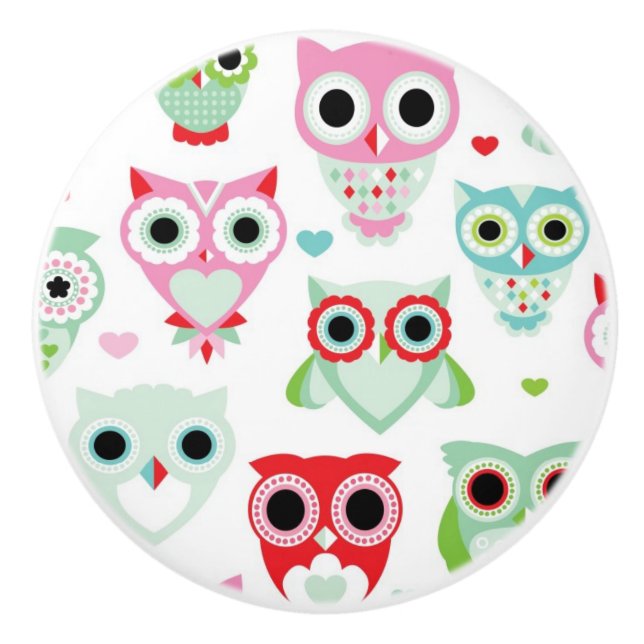 pastel powder colour owl background ceramic knob (Front)