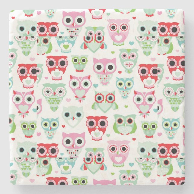 pastel powder colour owl background stone coaster (Front)