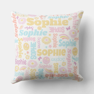 Pastel preppy smilie faces star custom name Sophie Throw Pillow