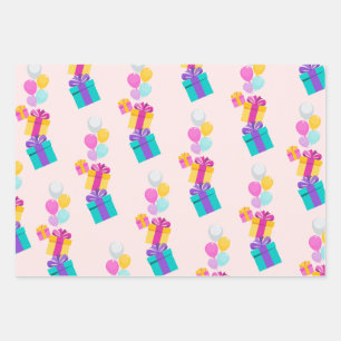 Pastel Present And Balloon Pattern  Wrapping Paper Sheet