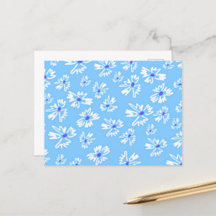 Pastel Pretty Blue and White Flowers Postcard