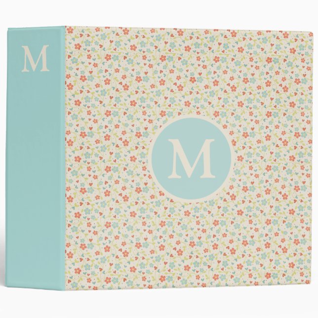 Pastel Pretty Spring Floral Pattern Monogram Binder (Front/Spine)