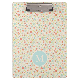 Pastel Pretty Spring Floral Pattern Monogram Clipboard