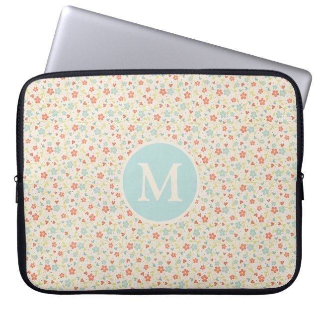 Pastel Pretty Spring Floral Pattern Monogram Laptop Sleeve (Front)
