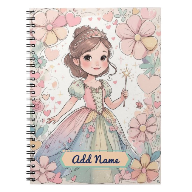  Pastel Princess Notebook – Editable Name (Front)