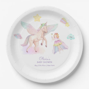 Pastel Princess Unicorn Baby Shower Paper Plate