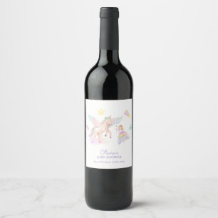 Pastel Princess Unicorn Baby Shower Wine Label