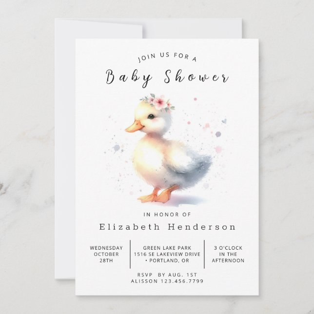 Pastel Printable Duck Baby Shower Invitation (Front)