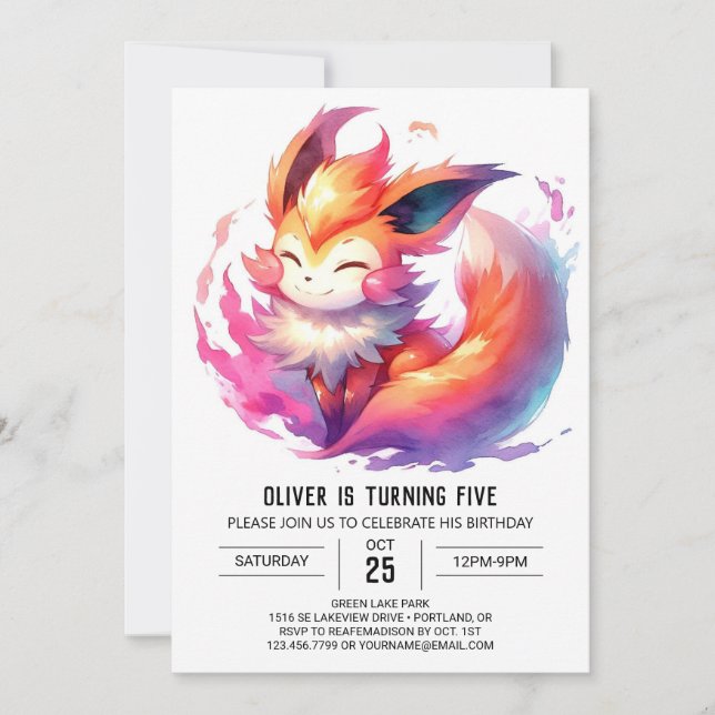  Pastel Printable Fox Birthday Invitation (Front)