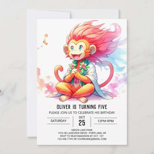 Pastel Printable Monkey Birthday Invitation (Front)