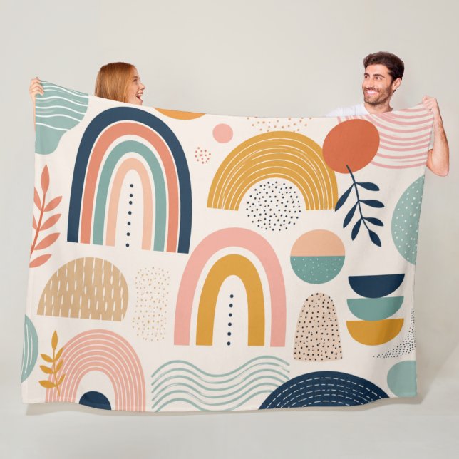 Pastel Prism Arc Abstract Surface Pattern Fleece Blanket (In Situ)