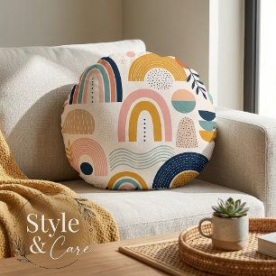 Pastel Prism Arc Abstract Surface Pattern Round Pillow